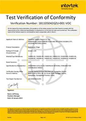 Hinges's ANSI Certification
