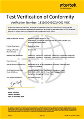Hinges's ANSI Certification